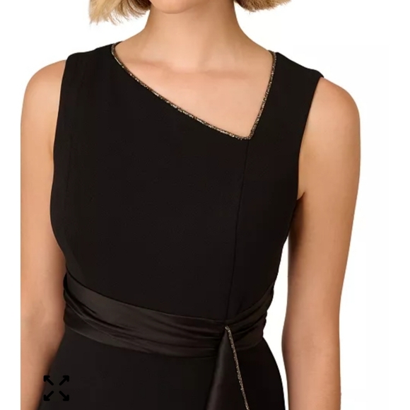 Adrianna Papell Women Ruffled Gown Sz 6 Asymmetric Hem Black NWT Old Money Party - Picture 3 of 15